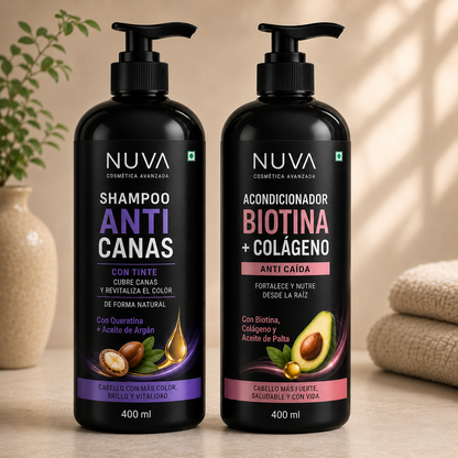 2X1 SHAMPOO TINTE INSTANTANEO ANTI-CANAS + ACONDICIONADOR BIOTINA + COLAGENO DE REGALO