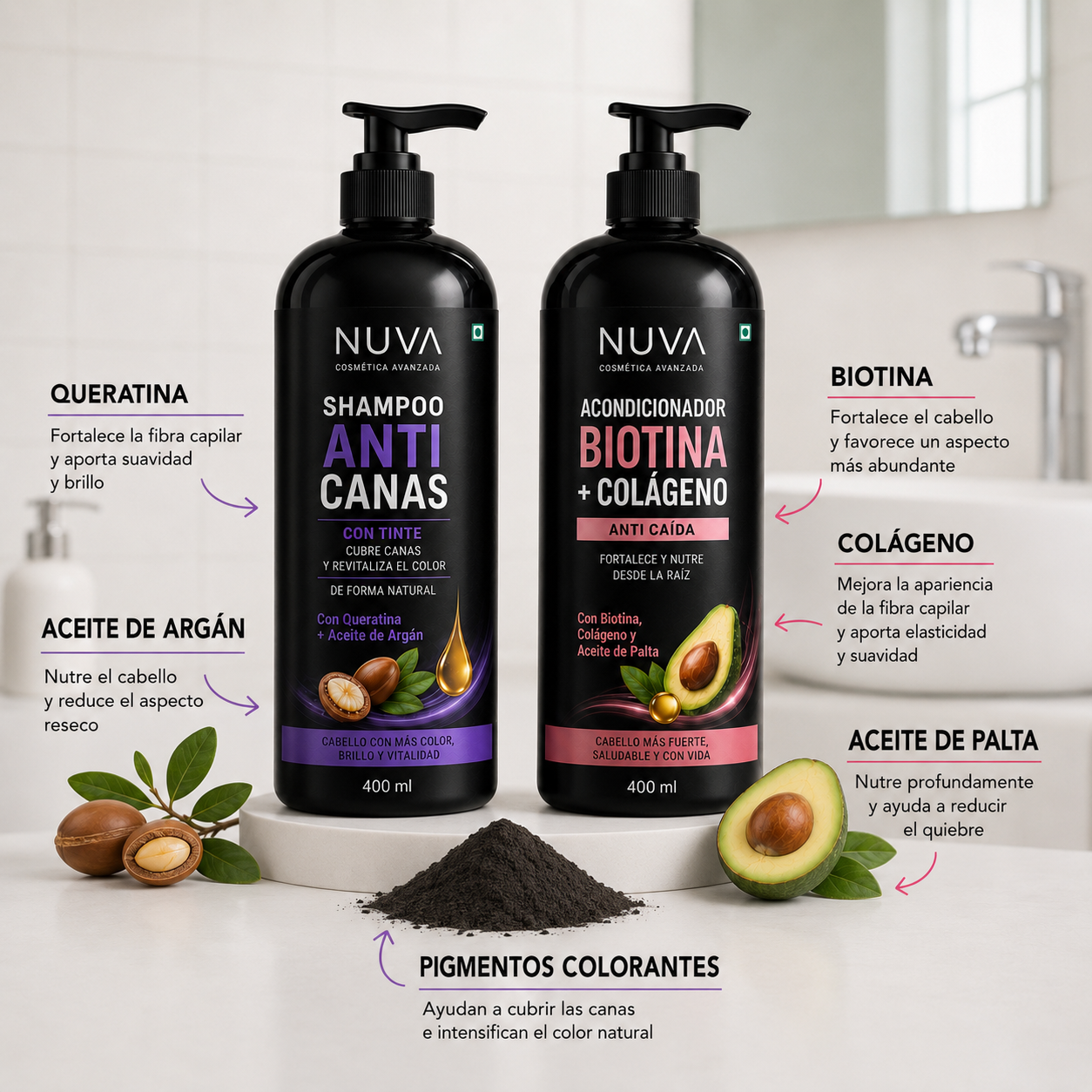 2X1 SHAMPOO TINTE INSTANTANEO ANTI-CANAS + ACONDICIONADOR BIOTINA + COLAGENO DE REGALO