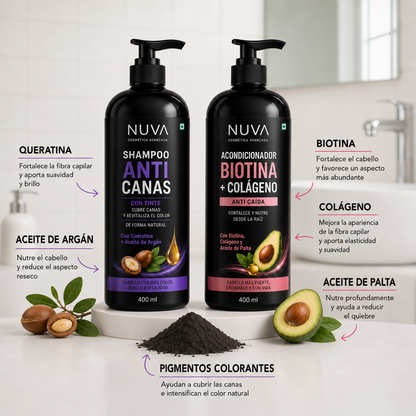2X1 SHAMPOO TINTE INSTANTANEO ANTI-CANAS + ACONDICIONADOR BIOTINA + COLAGENO DE REGALO