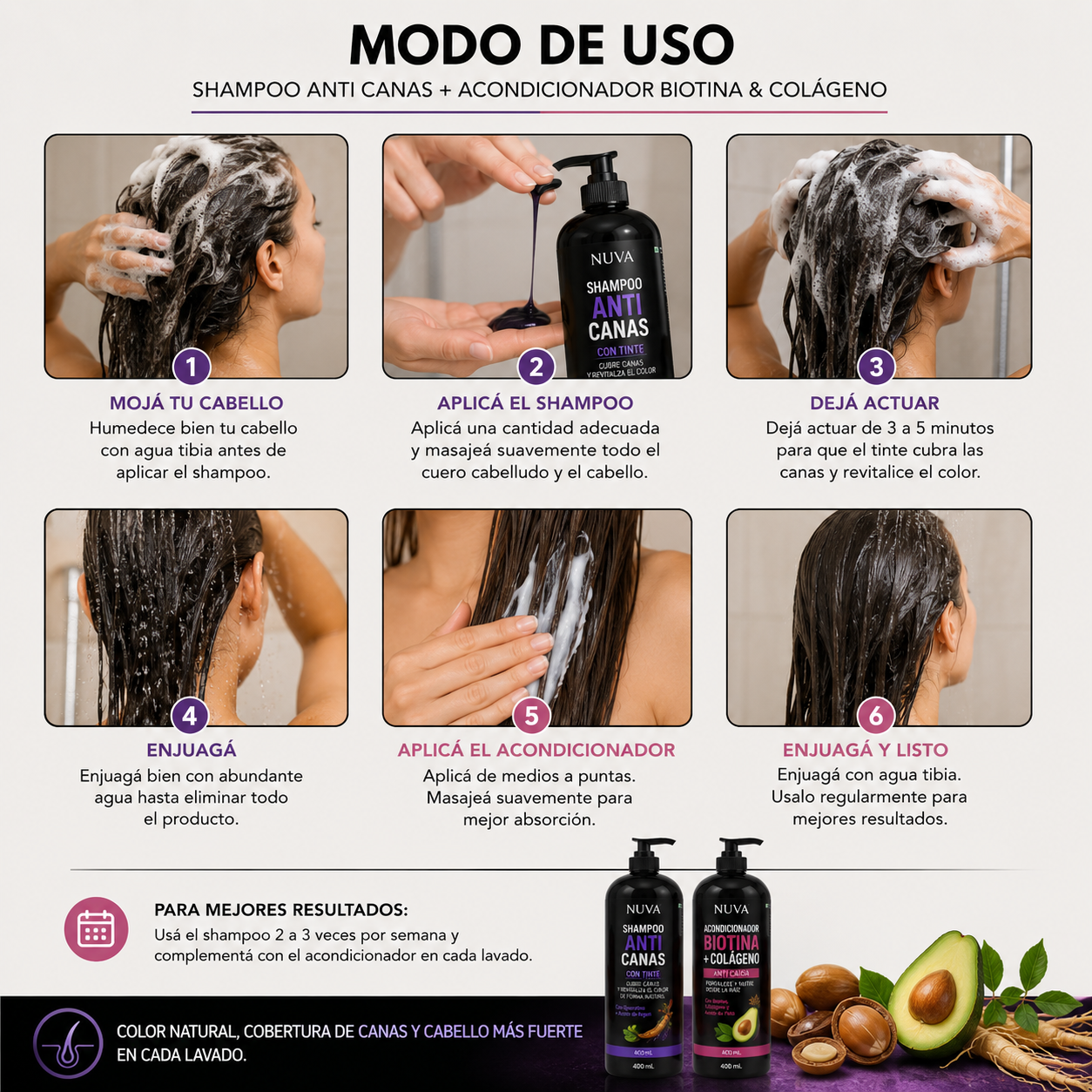 2X1 SHAMPOO TINTE INSTANTANEO ANTI-CANAS + ACONDICIONADOR BIOTINA + COLAGENO DE REGALO